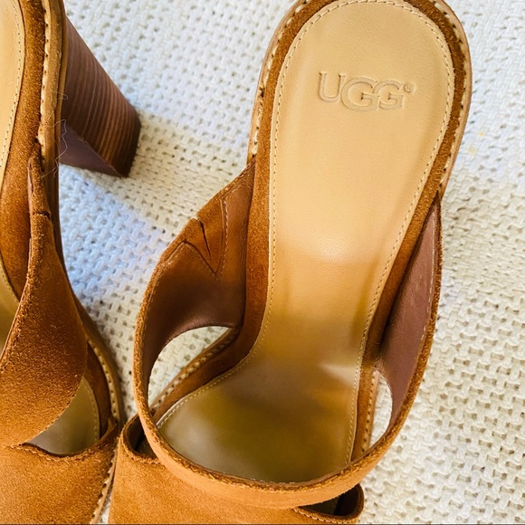 UGG tan suede women’s 8.5 stacked heel Celia mules - Picture 2 of 16
